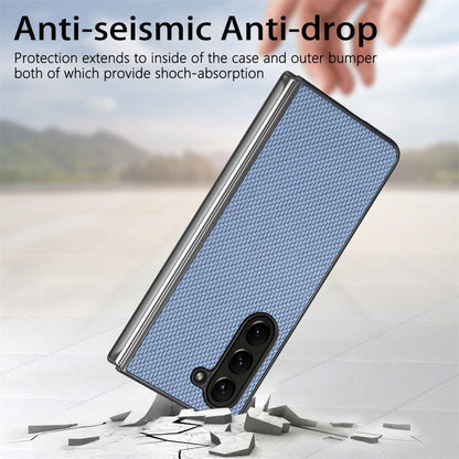 For Samsung Galaxy Z Fold6 JUNSUNMAY Carbon Fiber Pattern Leather Skin PC Folding Phone Case(Blue)