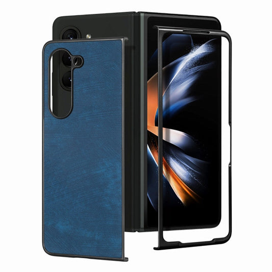 For Samsung Galaxy Z Fold6 JUNSUNMAY Retro Pattern Leather Skin PC Folding Phone Case(Blue)