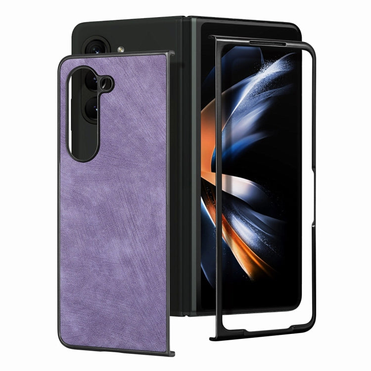 For Samsung Galaxy Z Fold6 JUNSUNMAY Retro Pattern Leather Skin PC Folding Phone Case(Purple)
