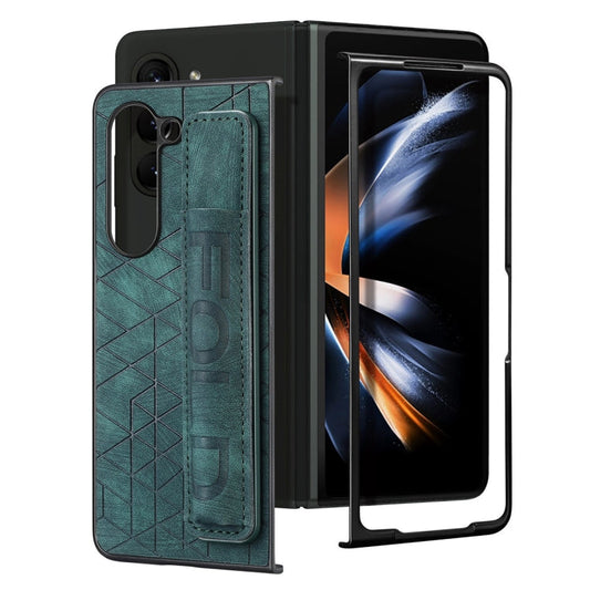 For Samsung Galaxy Z Fold6 JUNSUNMAY Retro Pattern Leather Skin PC Folding Phone Case with Pen Slot(Green)