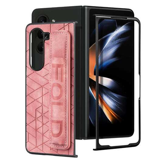 For Samsung Galaxy Z Fold6 JUNSUNMAY Retro Pattern Leather Skin PC Folding Phone Case with Pen Slot(Pink)