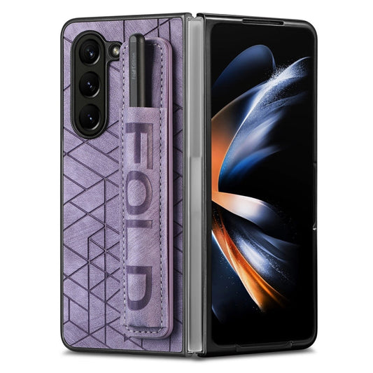 Pour Samsung Galaxy Z Fold6 JUNSUNMAY Étui de téléphone pliant en cuir PC à motif rétro avec fente pour stylet (Violet)