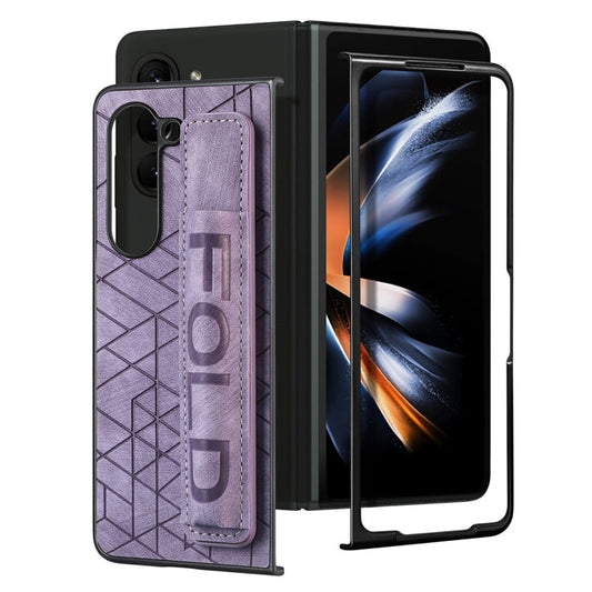 Pour Samsung Galaxy Z Fold6 JUNSUNMAY Étui de téléphone pliant en cuir PC à motif rétro avec fente pour stylet (Violet)