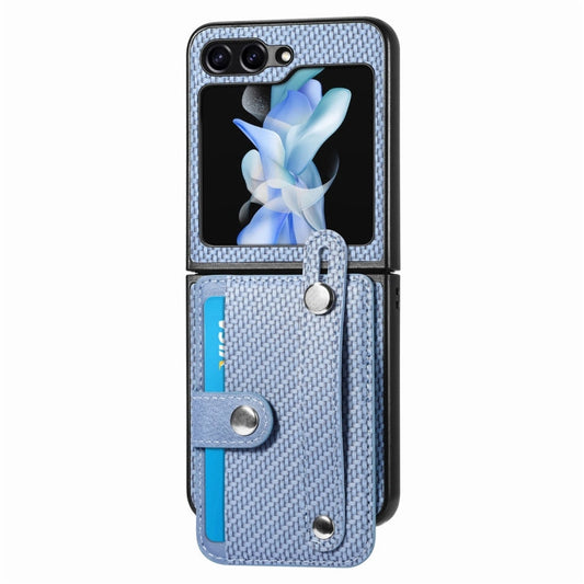 For Samsung Galaxy Z Flip6 / Flip7 FE JUNSUNMAY Carbon Fiber Pattern Leather Skin PC Folding Phone Case(Blue)