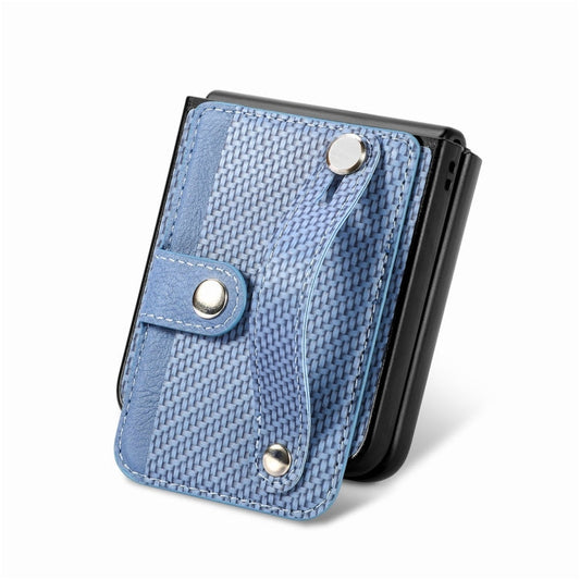 For Samsung Galaxy Z Flip6 / Flip7 FE JUNSUNMAY Carbon Fiber Pattern Leather Skin PC Folding Phone Case(Blue)