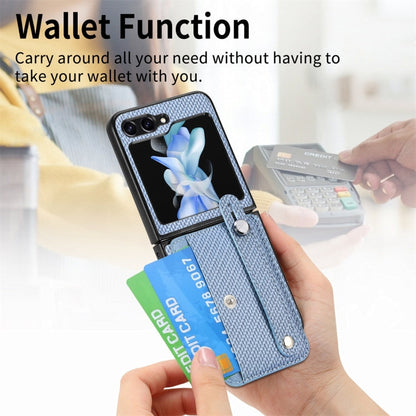 For Samsung Galaxy Z Flip6 / Flip7 FE JUNSUNMAY Carbon Fiber Pattern Leather Skin PC Folding Phone Case(Blue)