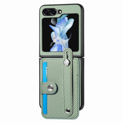 For Samsung Galaxy Z Flip6 / Flip7 FE JUNSUNMAY Carbon Fiber Pattern Leather Skin PC Folding Phone Case(Green)