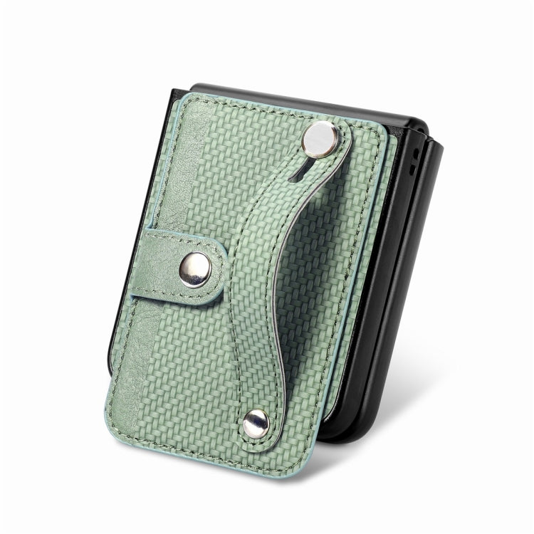 For Samsung Galaxy Z Flip6 / Flip7 FE JUNSUNMAY Carbon Fiber Pattern Leather Skin PC Folding Phone Case(Green)