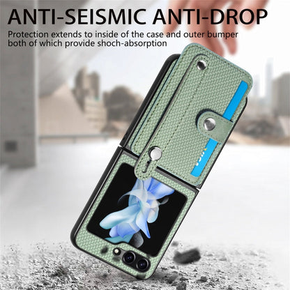 For Samsung Galaxy Z Flip6 / Flip7 FE JUNSUNMAY Carbon Fiber Pattern Leather Skin PC Folding Phone Case(Green)