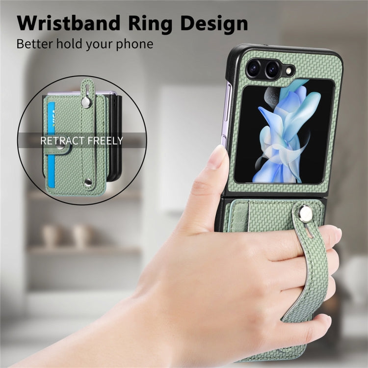 For Samsung Galaxy Z Flip6 / Flip7 FE JUNSUNMAY Carbon Fiber Pattern Leather Skin PC Folding Phone Case(Green)
