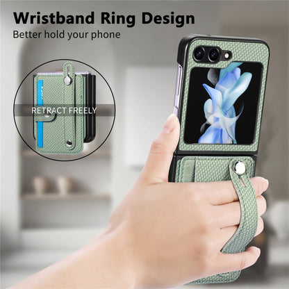 For Samsung Galaxy Z Flip6 / Flip7 FE JUNSUNMAY Carbon Fiber Pattern Leather Skin PC Folding Phone Case(Green)