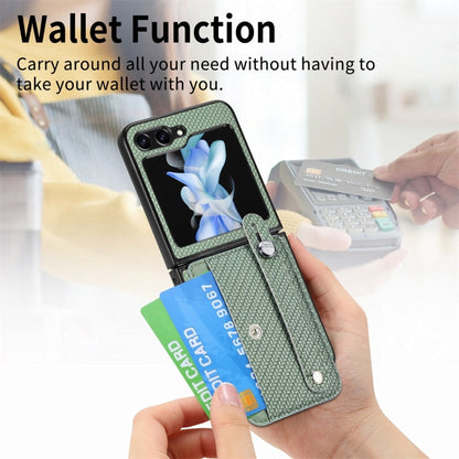 For Samsung Galaxy Z Flip6 / Flip7 FE JUNSUNMAY Carbon Fiber Pattern Leather Skin PC Folding Phone Case(Green)