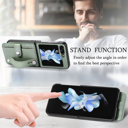 For Samsung Galaxy Z Flip6 / Flip7 FE JUNSUNMAY Carbon Fiber Pattern Leather Skin PC Folding Phone Case(Green)