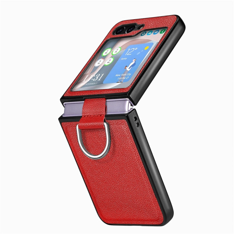 Pour Samsung Galaxy Z Flip6 / Flip7 FE Étui de téléphone pliable JUNSUNMAY en cuir litchi avec anneau de téléphone (rouge)
