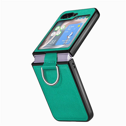 For Samsung Galaxy Z Flip6 / Flip7 FE JUNSUNMAY Litchi Leather Skin PC Folding Phone Case with Phone Ring(Green)