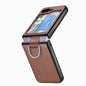 Pour Samsung Galaxy Z Flip6 / Flip7 FE JUNSUNMAY Étui de téléphone pliable en cuir litchi PC avec anneau de téléphone (marron)