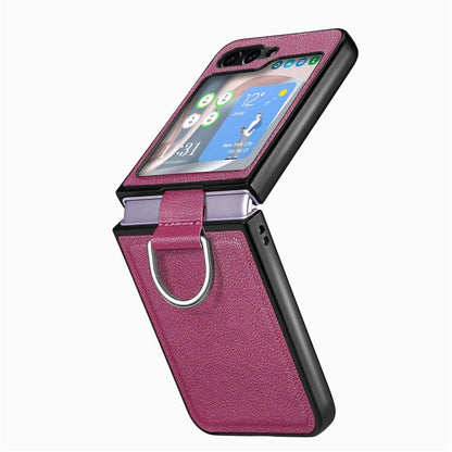 For Samsung Galaxy Z Flip6 / Flip7 FE JUNSUNMAY Litchi Leather Skin PC Folding Phone Case with Phone Ring(Purple)