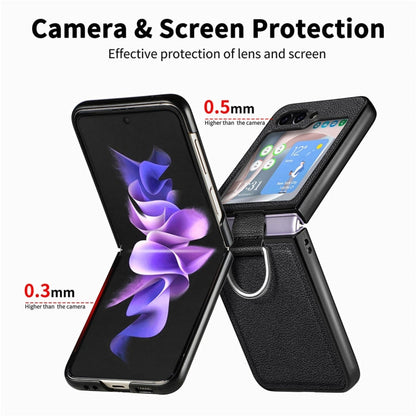 Pour Samsung Galaxy Z Flip6 / Flip7 FE JUNSUNMAY Étui de téléphone pliable en cuir litchi PC avec anneau de téléphone (marron)
