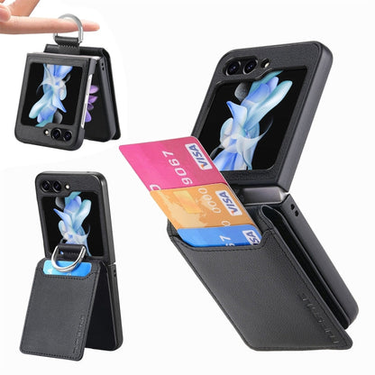 For Samsung Galaxy Z Flip6 / Flip7 FE JUNSUNMAY Litchi Leather Skin PC Folding Phone Case(Black)