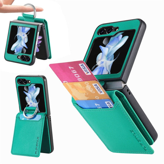 For Samsung Galaxy Z Flip6 / Flip7 FE JUNSUNMAY Litchi Leather Skin PC Folding Phone Case(Green)