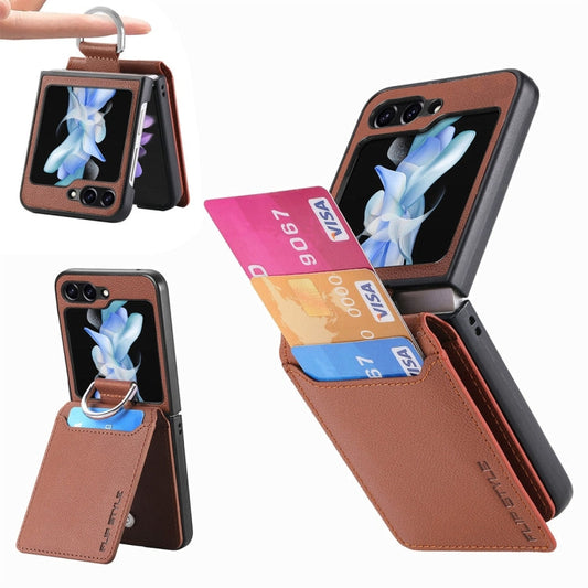 For Samsung Galaxy Z Flip6 / Flip7 FE JUNSUNMAY Litchi Leather Skin PC Folding Phone Case(Brown)