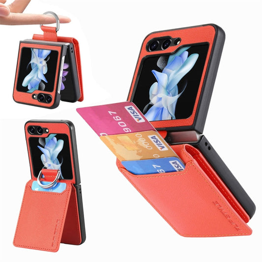 For Samsung Galaxy Z Flip6 / Flip7 FE JUNSUNMAY Litchi Leather Skin PC Folding Phone Case(Orange)