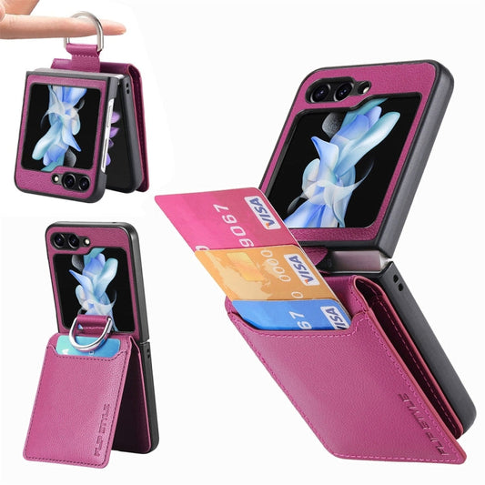 For Samsung Galaxy Z Flip6 / Flip7 FE JUNSUNMAY Litchi Leather Skin PC Folding Phone Case(Purple)