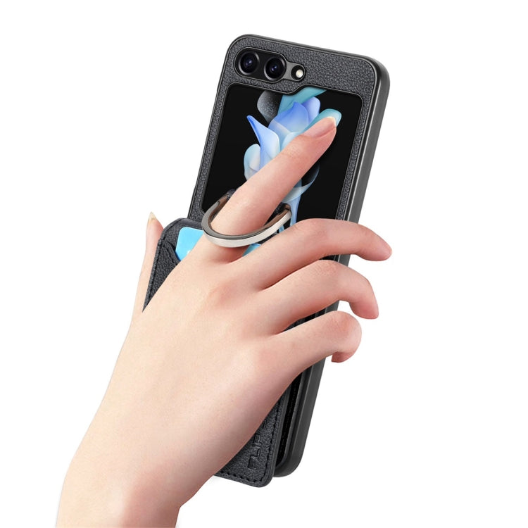 For Samsung Galaxy Z Flip6 / Flip7 FE JUNSUNMAY Litchi Leather Skin PC Folding Phone Case(Black)