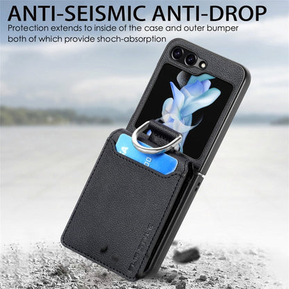 For Samsung Galaxy Z Flip6 / Flip7 FE JUNSUNMAY Litchi Leather Skin PC Folding Phone Case(Black)