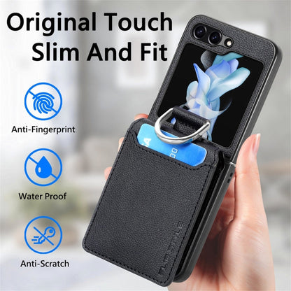 For Samsung Galaxy Z Flip6 / Flip7 FE JUNSUNMAY Litchi Leather Skin PC Folding Phone Case(Black)