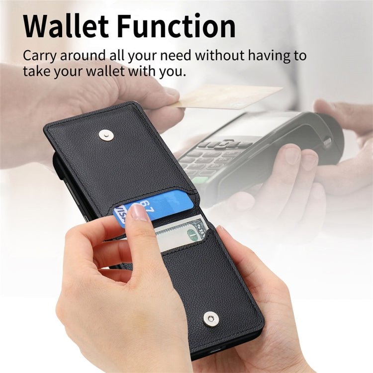 For Samsung Galaxy Z Flip6 / Flip7 FE JUNSUNMAY Litchi Leather Skin PC Folding Phone Case(Black)