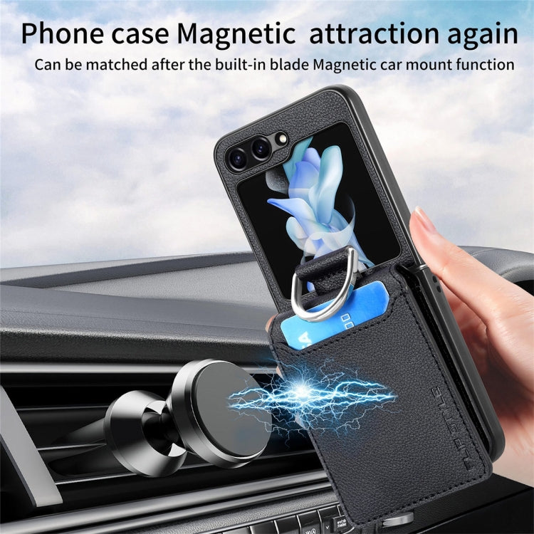 For Samsung Galaxy Z Flip6 / Flip7 FE JUNSUNMAY Litchi Leather Skin PC Folding Phone Case(Black)