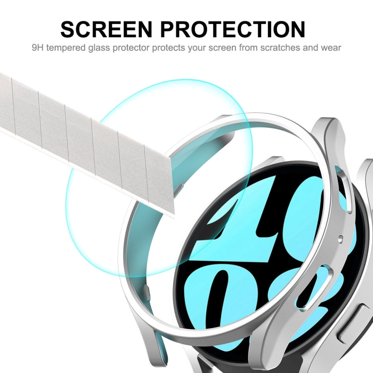 For Samsung Galaxy Watch6 44mm ENKAY Hat-Prince Electroplated Hard PC Case + 0.2mm 9H Glass Screen Protector(Silver)
