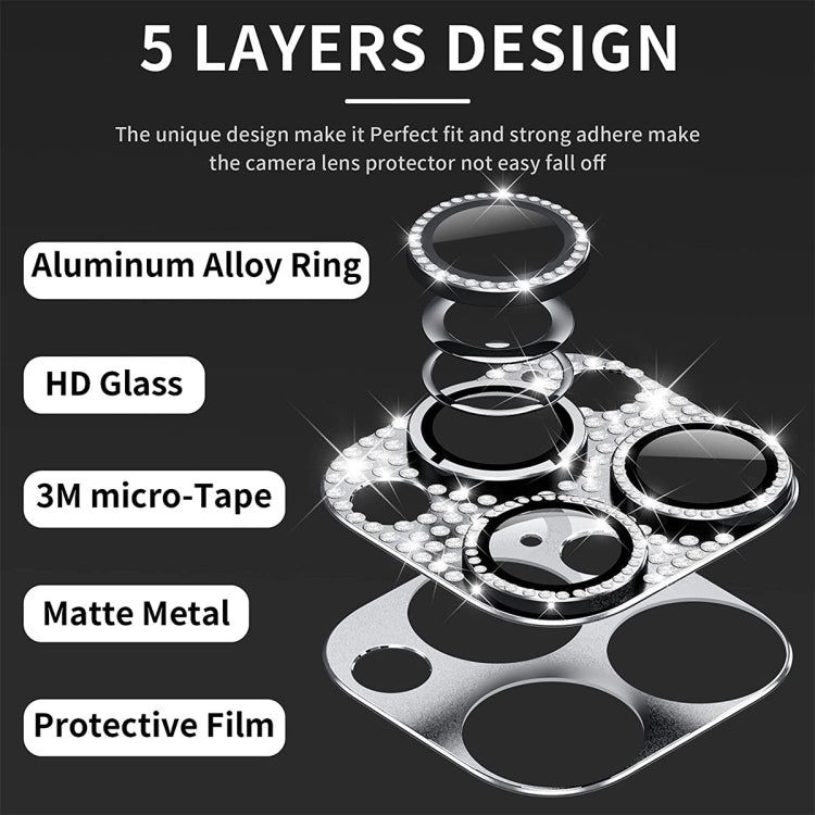 For iPhone 15 Pro / 15 Pro Max ENKAY Hat-Prince Blink Diamond Camera Lens Aluminium Alloy + Tempered Glass Full Coverage Protector(Black)