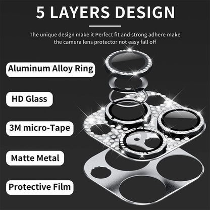 For iPhone 15 Pro / 15 Pro Max ENKAY Hat-Prince Blink Diamond Camera Lens Aluminium Alloy + Tempered Glass Full Coverage Protector(Black)