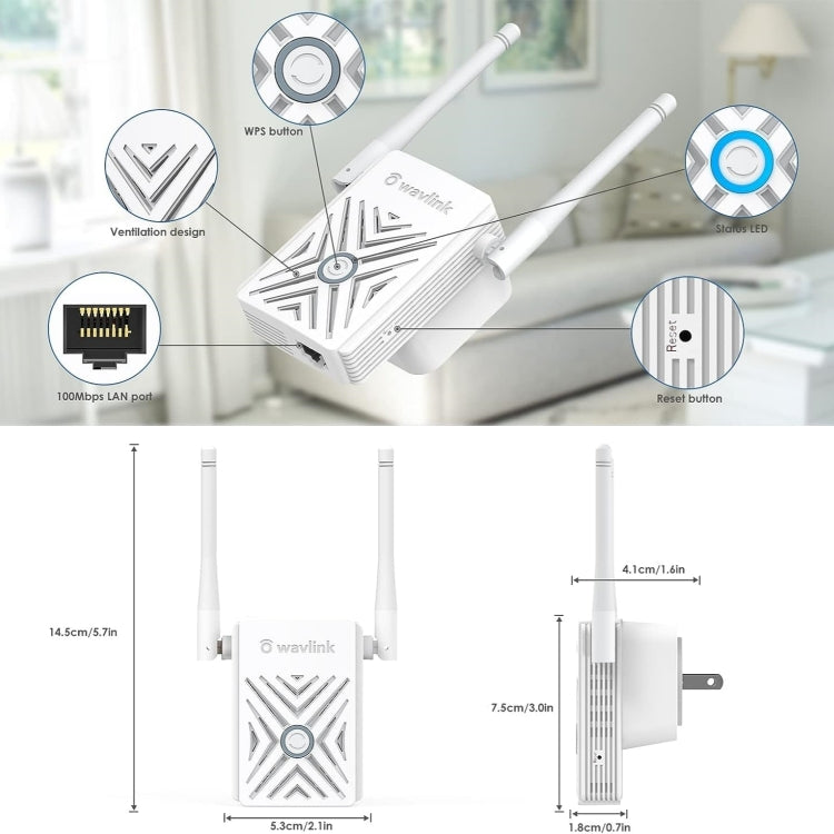 WAVLINK WN578W2 For Home Office N300 WiFi Wireless AP Repeater Signal Booster, Plug:AU Plug