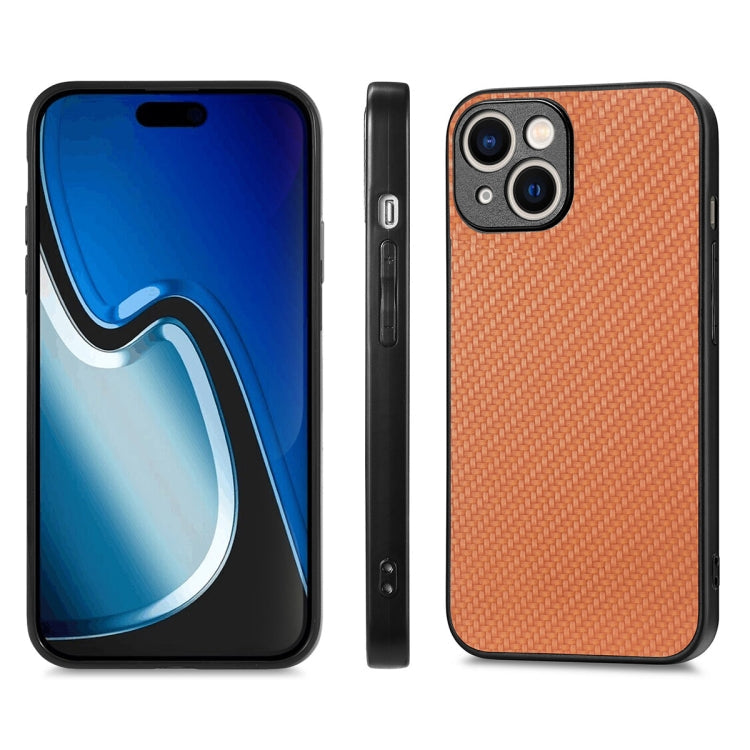 For iPhone 15 Plus ENKAY Fiber Leather Skin PC Phone Case with High Aluminum-silicon Glass Film(Brown)