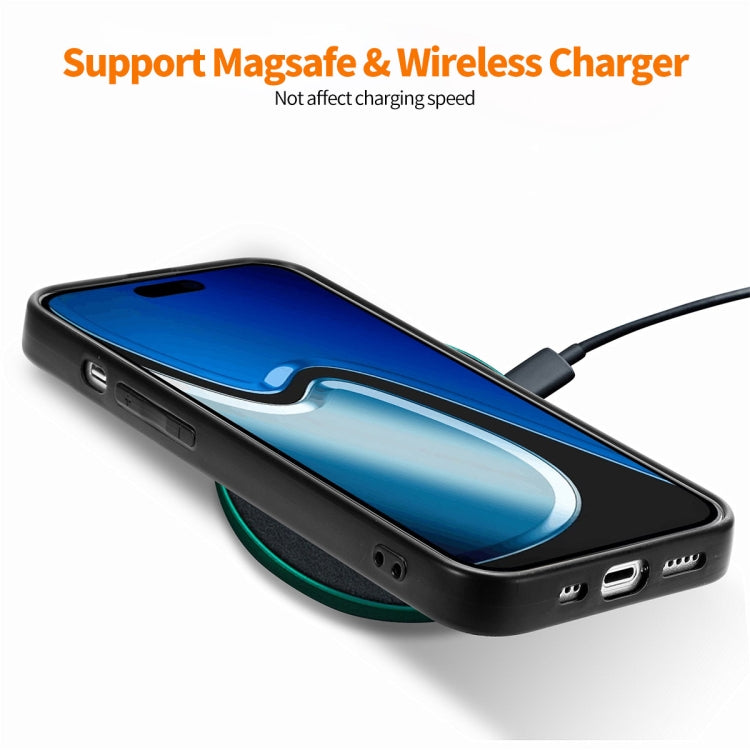 For iPhone 15 Plus ENKAY Fiber Leather Skin PC Phone Case with High Aluminum-silicon Glass Film(Brown)