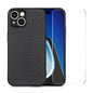 For iPhone 14 Plus ENKAY Fiber Leather Skin PC Phone Case with High Aluminum-silicon Glass Film(Black)