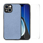 Pour iPhone 14 Plus Étui de téléphone en PC avec revêtement en cuir de fibre ENKAY et film en verre trempé haute teneur en aluminium-silicium (bleu)