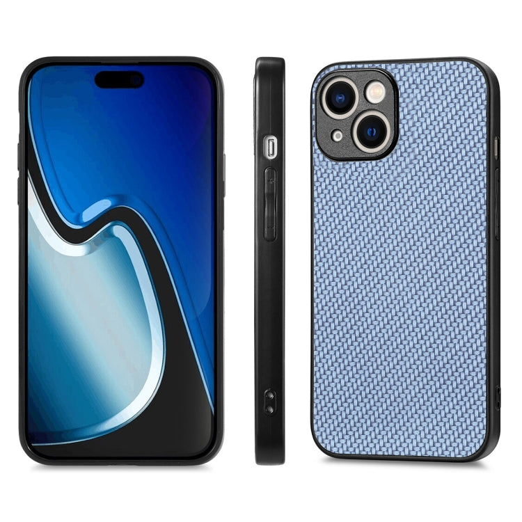 Pour iPhone 14 Plus Étui de téléphone en PC avec revêtement en cuir de fibre ENKAY et film en verre trempé haute teneur en aluminium-silicium (bleu)