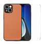 For iPhone 14 Plus ENKAY Fiber Leather Skin PC Phone Case with High Aluminum-silicon Glass Film(Brown)