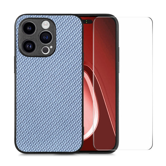 Pour iPhone 14 Pro Coque de téléphone en PC et cuir de fibre ENKAY avec film en verre à haute teneur en aluminium-silicium (bleu)