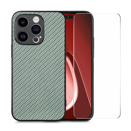 Pour iPhone 14 Pro Max Coque de téléphone PC en cuir fibre ENKAY avec film de verre haute teneur en aluminium-silicium (Vert)