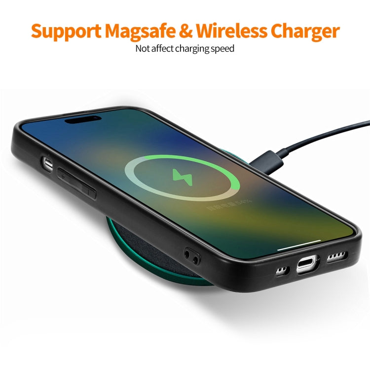 For iPhone 14 Pro Max ENKAY Fiber Leather Skin PC Phone Case with High Aluminum-silicon Glass Film(Khaki)