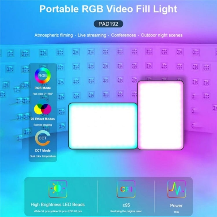 VLOGLITE PAD192RGB Pour appareil photo reflex numérique GoPro Lumière d'appoint LED RVB Pleine couleur Éclairage photographique