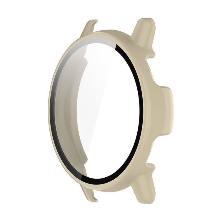 For Garmin Active 5 ENKAY Hat-Prince Full Coverage Tempered Glass Film Integrated PC Watch Cover(Ivory White)