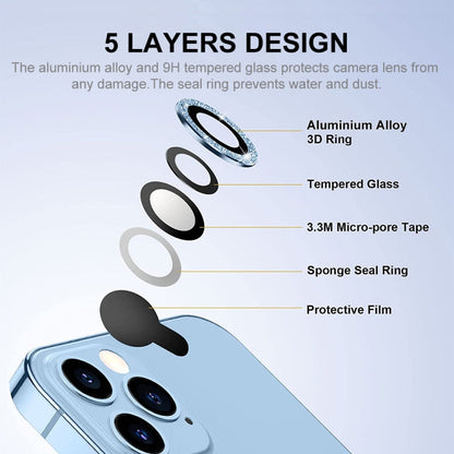 For iPhone 15 Pro / 15 Pro Max ENKAY Hat-Prince Glitter Rear Lens Aluminium Alloy Tempered Glass Film(Sierra Blue)