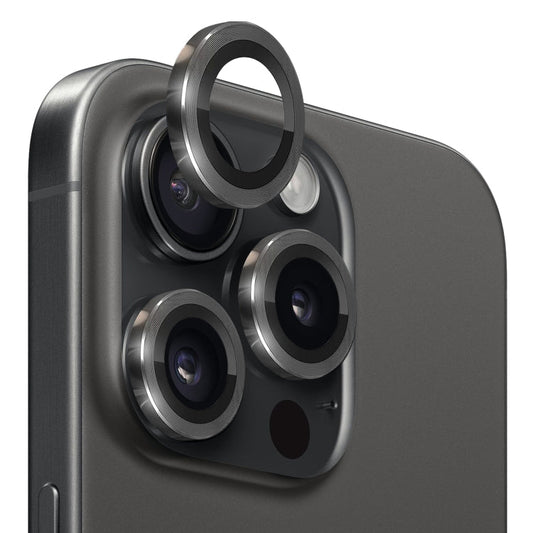 For iPhone 15 Pro / 15 Pro Max NORTHJO Camera Lens Protector Tempered Glass CD Vein Metal Ring Film(Black)