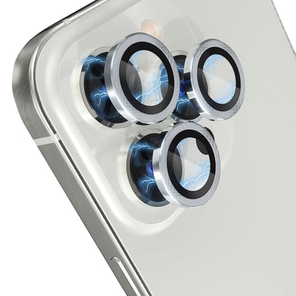 For iPhone 15 Pro / 15 Pro Max NORTHJO Camera Lens Protector Tempered Glass CD Vein Metal Ring Film(Silver)